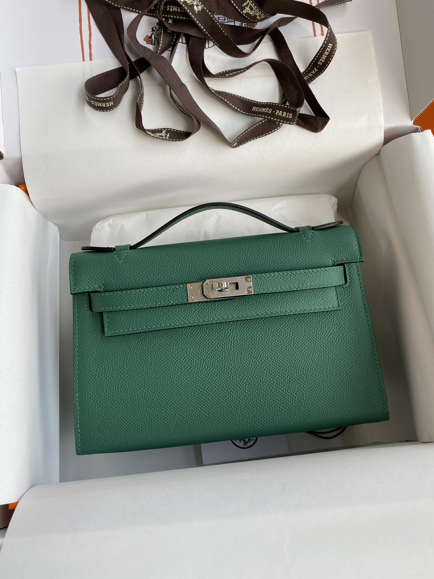 Hermes Mini Kelly Pochette 22cm Bag In Vert Vertigo Epsom Leather